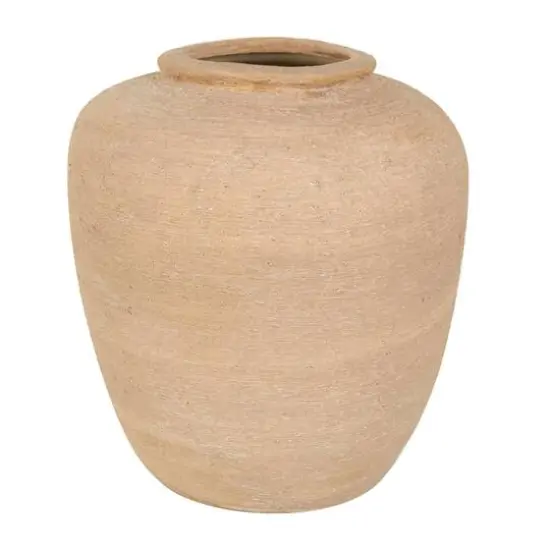 12" Beige Ceramic Wide Textured Vase {1}