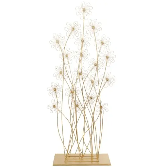 5ft. Gold Metal Tall Floral Sculpture with Crystal Embellishments {6}