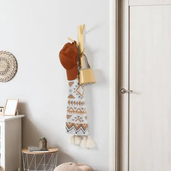 NEX™ 4-Hook Natural Wood Wall Mounted Tree Branch Coat Rack {7}