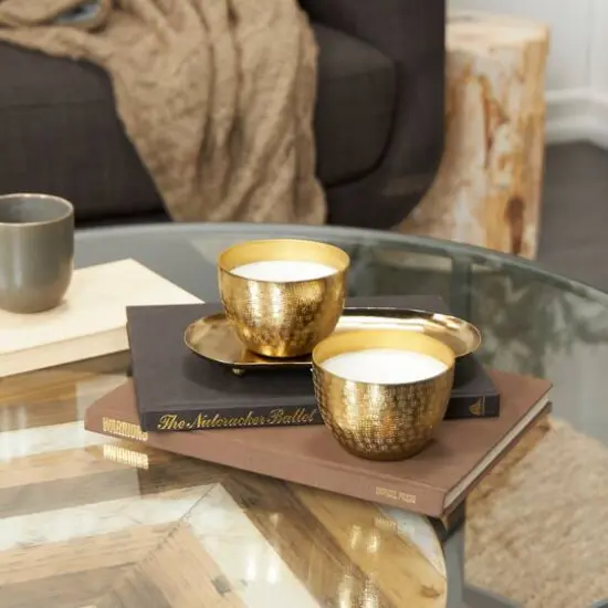 10oz. Roses in Paradise Scented Candles in Gold Bowls with Tray {8}