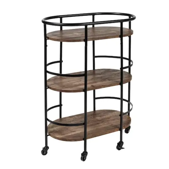 Honey Can Do 3-Tier Black & Rustic Brown Rolling Bar & Serving Cart {3}
