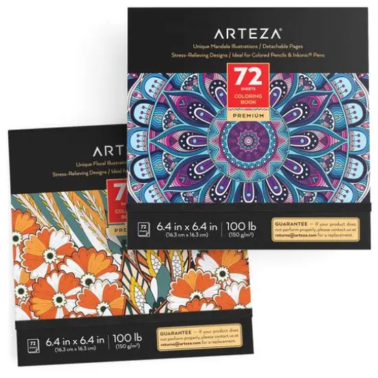 Arteza&reg; 6.4" x 6.4" Mandala & Floral Coloring Book Set {1}