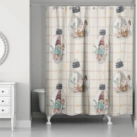 Cream and Red Check Gnome Globe Pattern Shower Curtain {3}