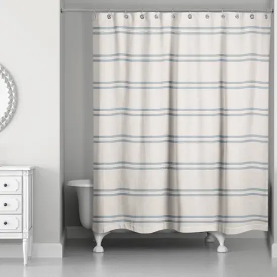 Stripe Shower Curtain Blue on Blush {1}