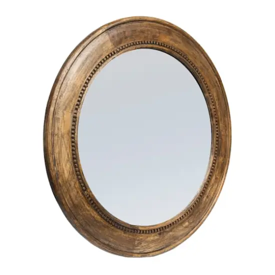 Hello Honey&reg; Walnut Round Carved Wood Framed Wall Mirror {1}