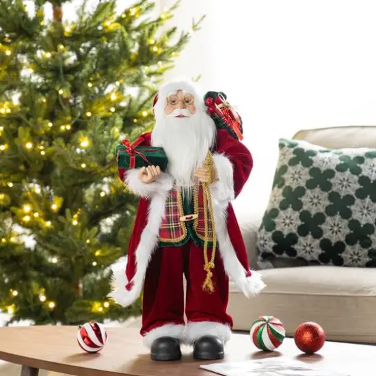 Glitzhome® 24"H Faux Fur Christmas Traditional Santa Figurine {3}