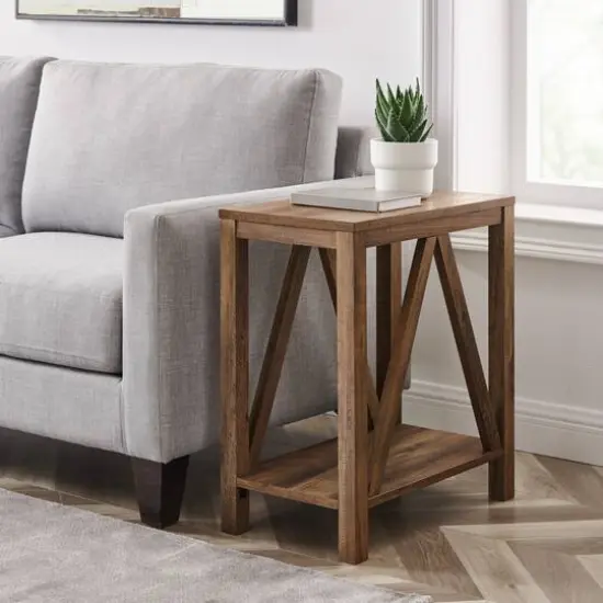 Walker Edison Reclaimed Barnwood Narrow A-Frame Side Table {3}