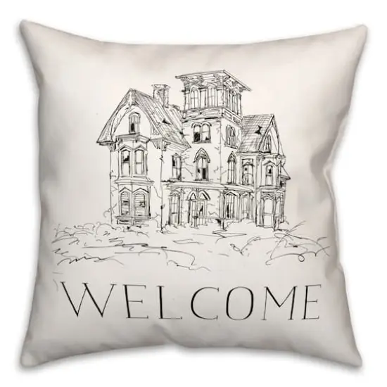 Haunted House Welcome Throw Pillow {1}