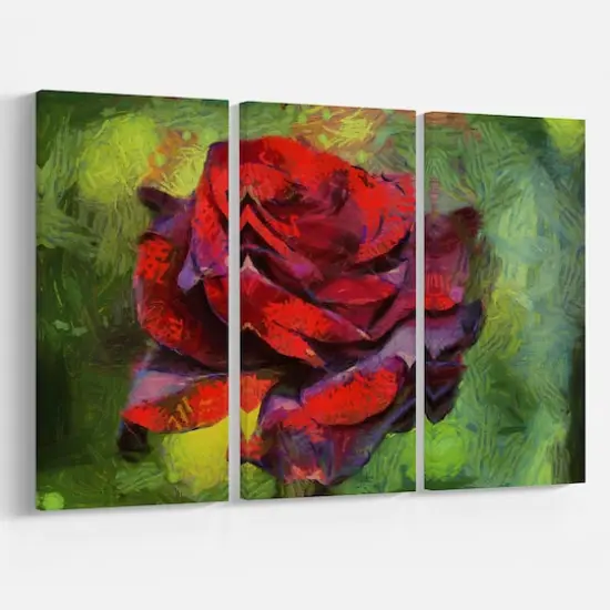 Designart - Red Rose on Green - Floral Canvas Art Print {4}