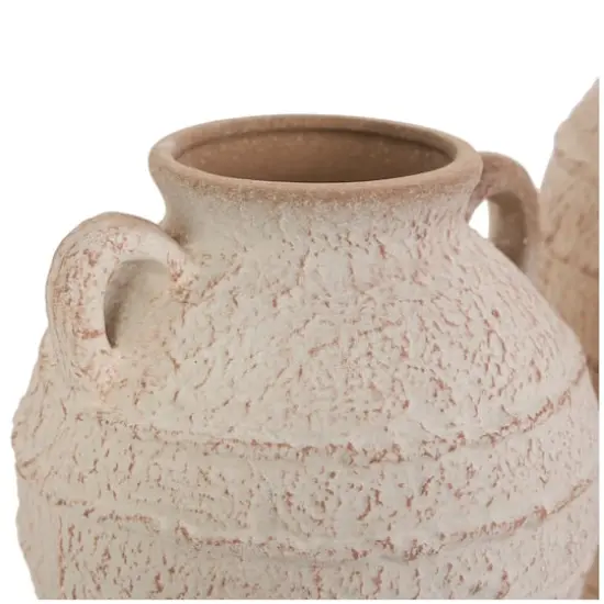 Cream Ceramic Textured Vase Set with Handles & Terra Cotta Accents {5}