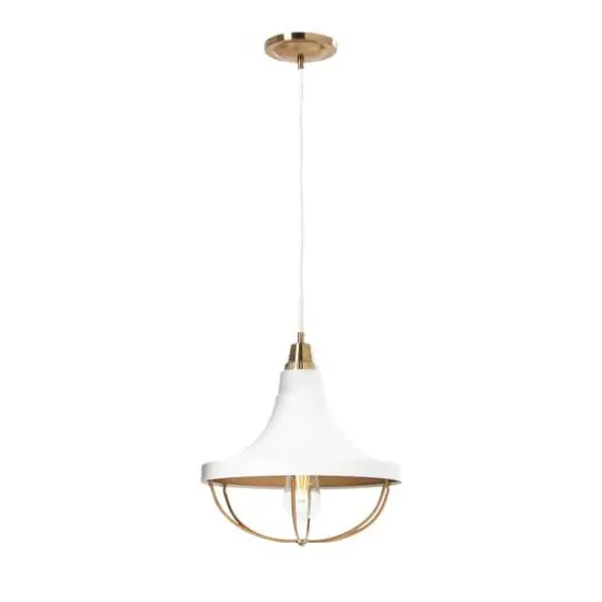 Hello Honey&reg; Robert Stevenson Lighting Presley Caged Trumpet Metal Ceiling Light Brushed Brass/White {7}