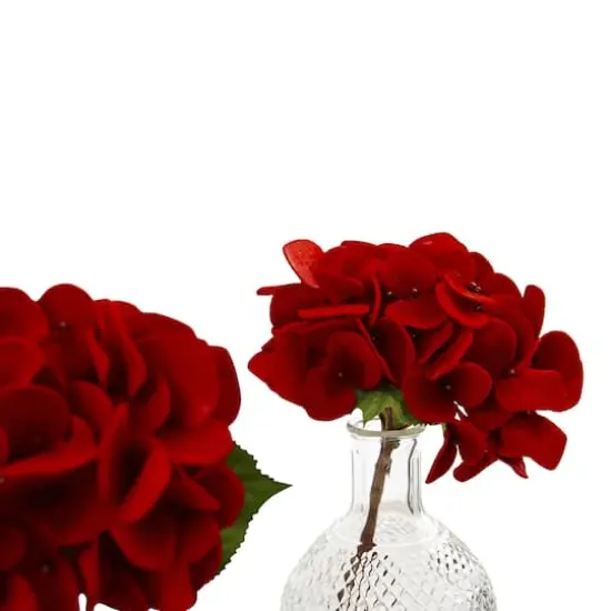12" Red Hydrangea Arrangement with Glass Vase, 3ct. {4}