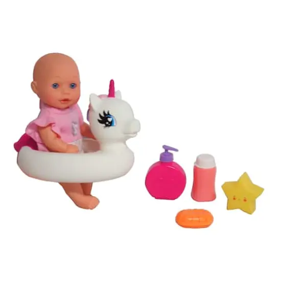 Gi-Go 12" Bath Time Baby Doll With Unicorn Floatie {1}