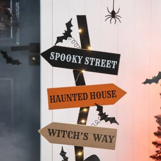 Glitzhome&reg; 42" Lighted Halloween Witch's Broom Porch D&eacute;cor with Timer {14}