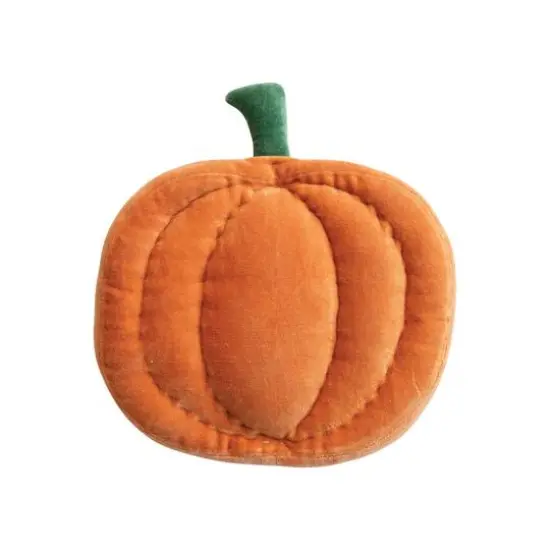 Hello Honey® 10.5" x 9" Green & Orange Woven Cotton Velvet Pumpkin Shaped Pillow {4}