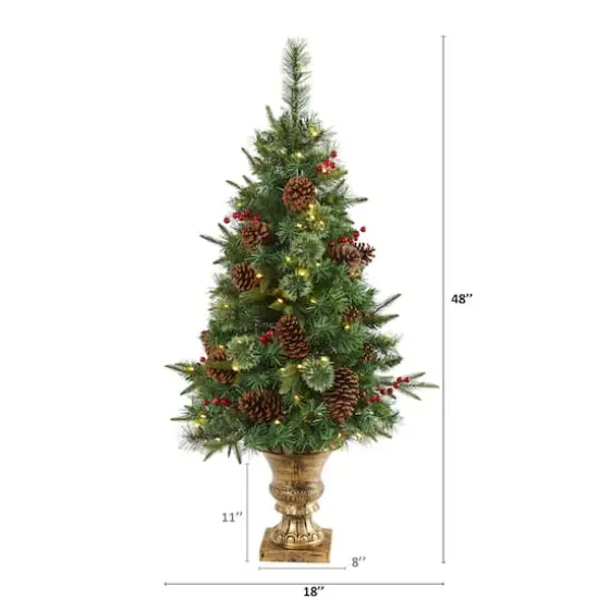 4ft. Pre-Lit Pine Artificial Potted Christmas Tree with Pinecone & Berries, Clear LED Lights {3}