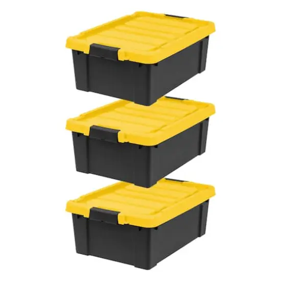 IRIS&reg; 47qt. Black Store-It-All Utility Totes with Yellow Buckle Lids, 3ct. {1}