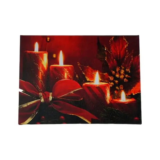 LED Lighted Glitter Striped Candles With Poinsettia & Bow Christmas Wall Art {1}