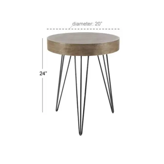 Brown Wood & Metal Modern Accent Table {6}