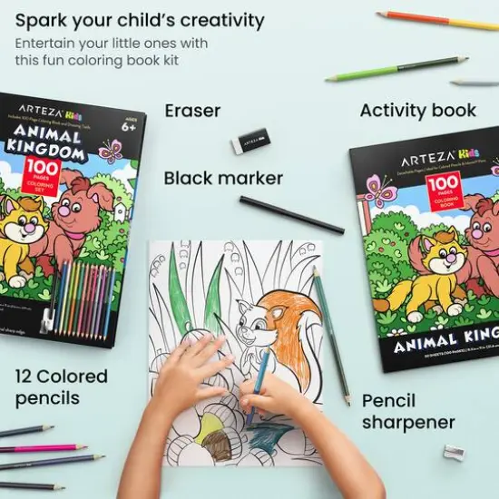 Arteza&reg; Kids Land Animals Coloring Book Kit {3}