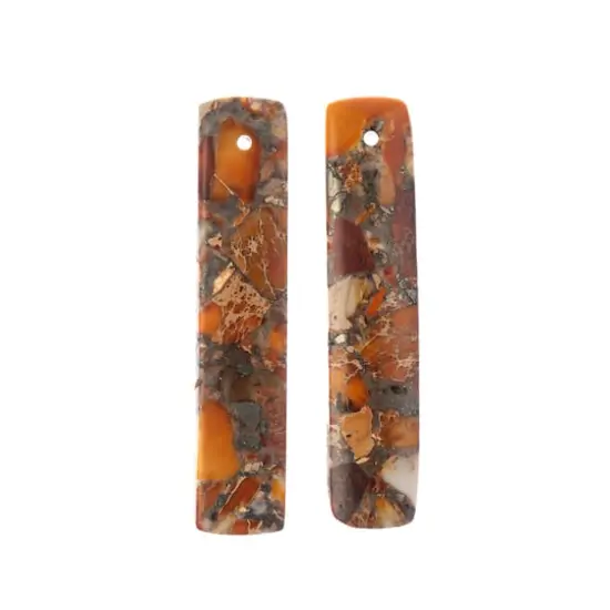 John Bead Earth&rsquo;s Jewels Synthetic Imperial Jasper Rectangle Pendant Slices, 2ct. Orange {3}