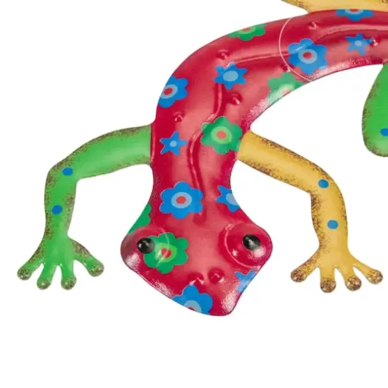 12" Red Floral Metal Outdoor Wall Hanging Lizard {4}