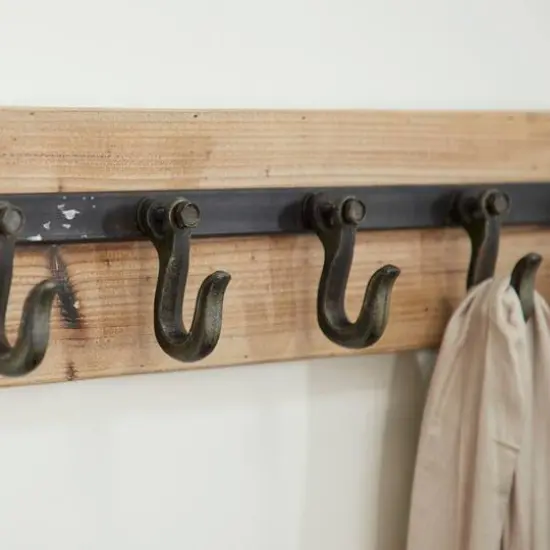 Brown Wood Industrial Wall Hooks, 6" x 24" x 4" {6}