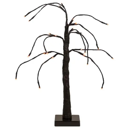 24" LED Lighted Black Weeping Halloween Twig Tree, Orange Lights {1}