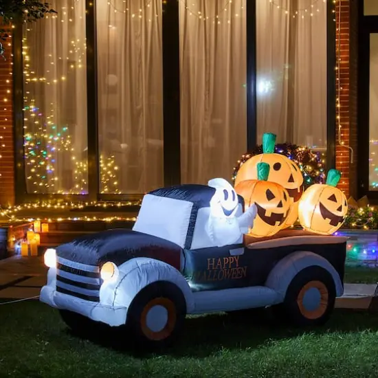 Glitzhome&reg; 8ft. Lighted Inflatable Truck With Jack-O-Lantern Pumpkins D&eacute;cor {3}