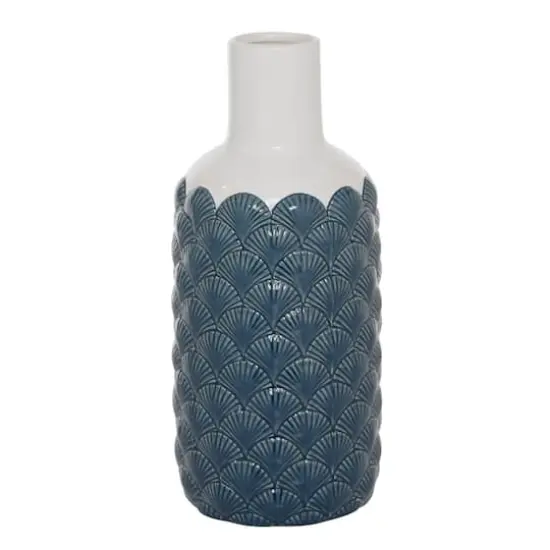 Blue Ceramic Coastal Vase, 13" x 6" x 6" {1}