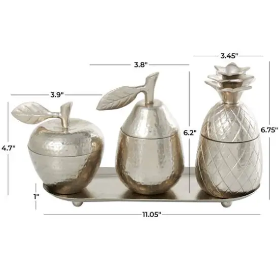 Silver Fruit Decorative Jars with Matching Leaf Tray Set {6}