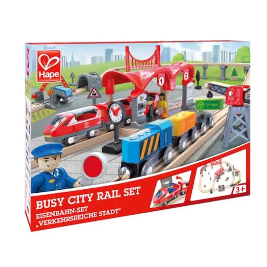 Hape Busy City Rail Wooden Train Set {7}