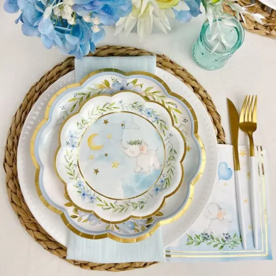 Kate Aspen&reg; 9" Blue Elephant Baby Shower Premium Paper Plates, 16ct. {4}