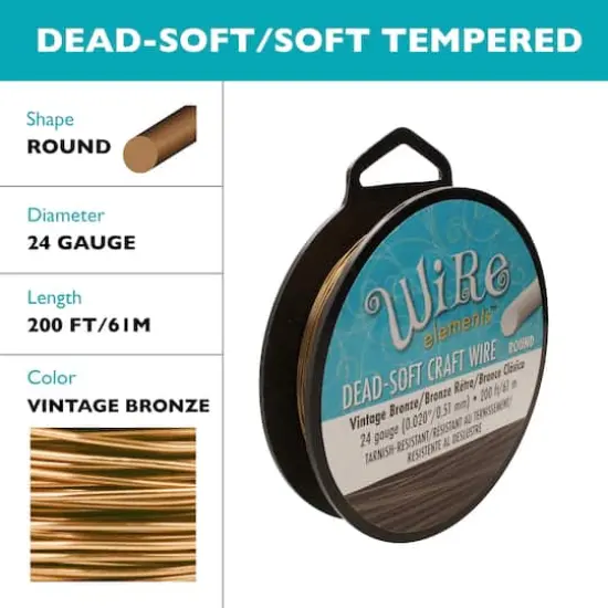 The Beadsmith® Wire Elements™ 24 Gauge Tarnish Resistant Soft Temper Wire, 200ft. Vintage Bronze {6}
