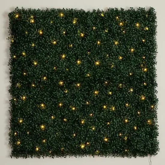 40" Pre-Lit Warm White LED Boxwood Artificial Living Wall Panel {9}
