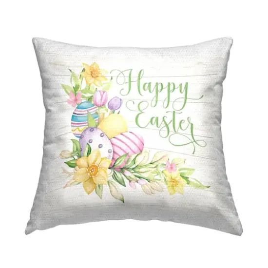 Stupell Industries Happy Easter Pastel Eggs Outdoor Printed Pillow {1}