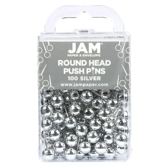 JAM Paper Colorful Round Push Pins, 100ct. Silver {1}