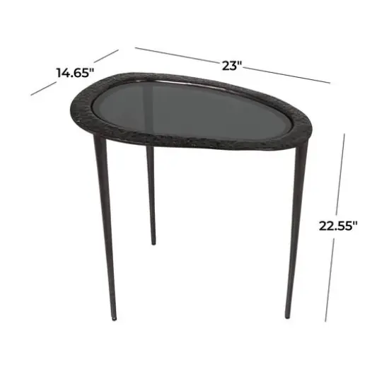 Black Aluminum Abstract Oval Shaped Accent Table with Shaded Glass Top {8}