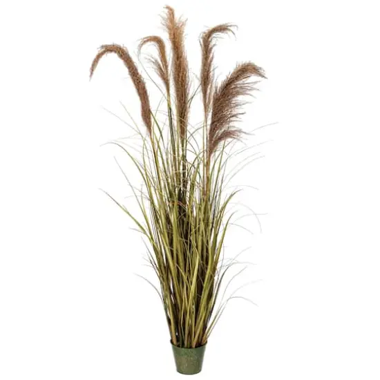55" Artificial Green Grass & Natural Reeds in Iron Pot {5}