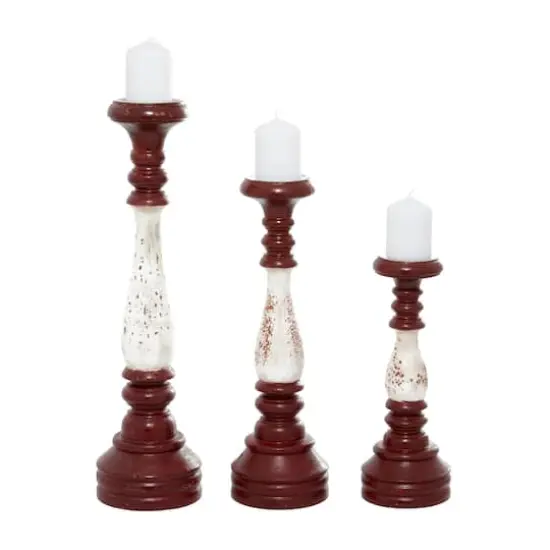 20" Red & White Wood Farmhouse Candlestick Holder Set {1}