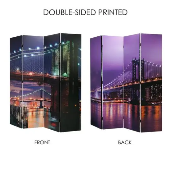 American Art Decor&trade; 6ft. Double-Sided 4-Panel Brooklyn Bridge Canvas Portable Privacy Screen {6}