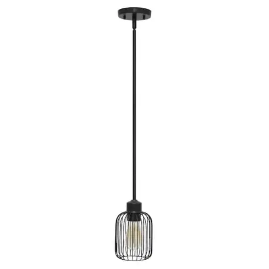 Lalia Home Ironhouse 7" Black 1-Light Metal Caged Mini Pendant {1}