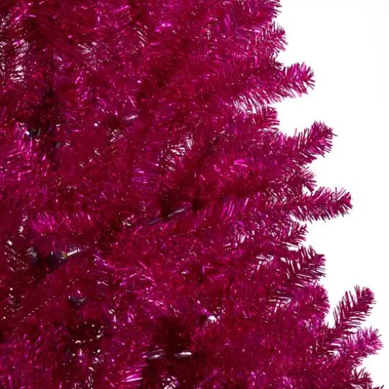 9ft. Unlit Metallic Pink Tinsel Artificial Christmas Tree {4}