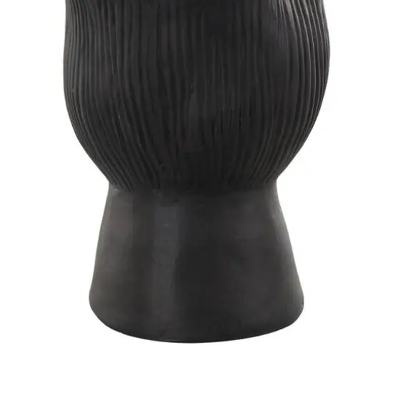 9" Black Ceramic Abstract Floral Inspired Vase with Linear Grooves {5}