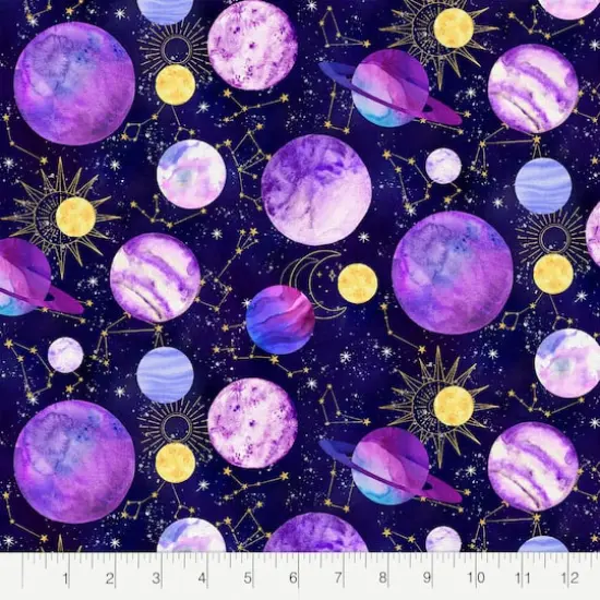 Fabric Editions Purple Planets Cotton Fabric {3}