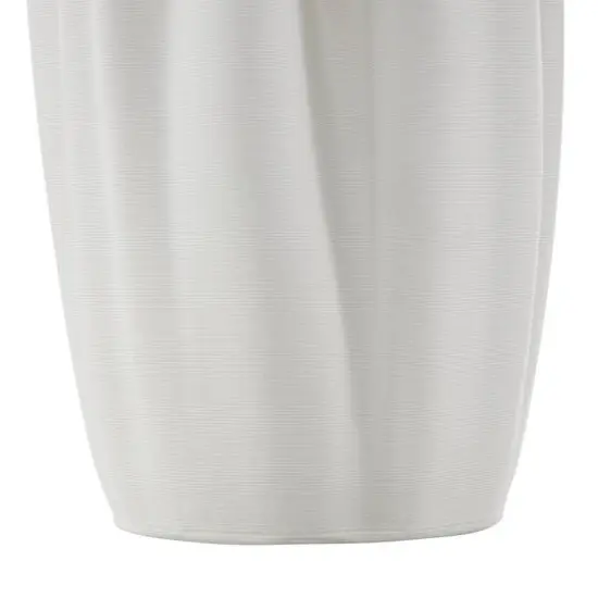 White Ceramic Abstract Ribbed Dimensional Folded Vase with Compact Wavy Rim {6}