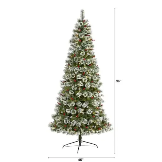 8ft. Pre-Lit Frosted Swiss Pine & Berries Artificial Christmas Tree with Clear LED Lights {3}