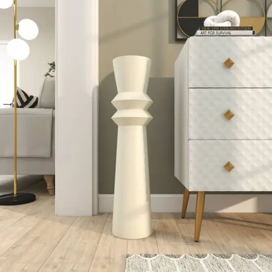 2.5ft. Cream Metal Tall Art Deco Fluted Floor Vase {12}