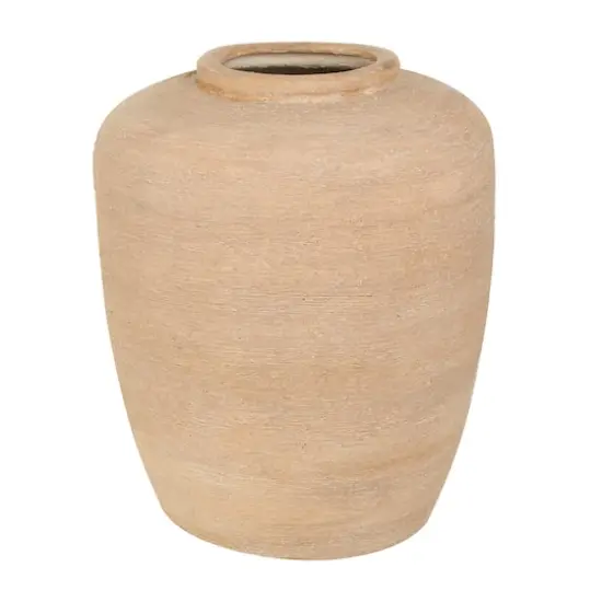 16" Beige Ceramic Wide Textured Vase {1}
