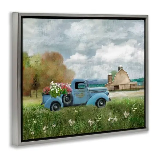 Stupell Industries Vintage Blue Truck in Meadow Floater Framed Art Gray {4}